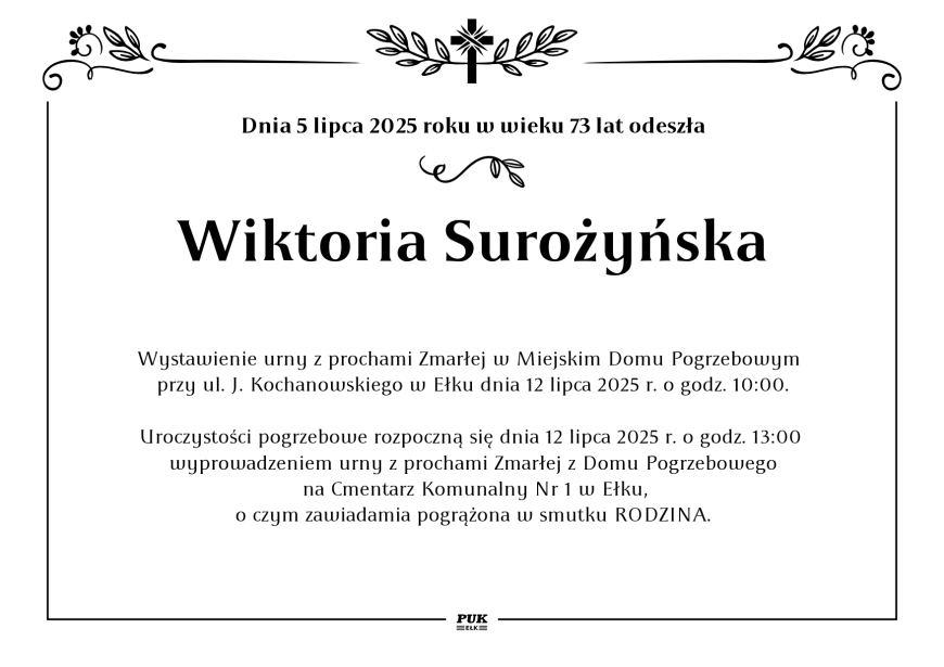 Wiktoria Surożyńska - nekrolog